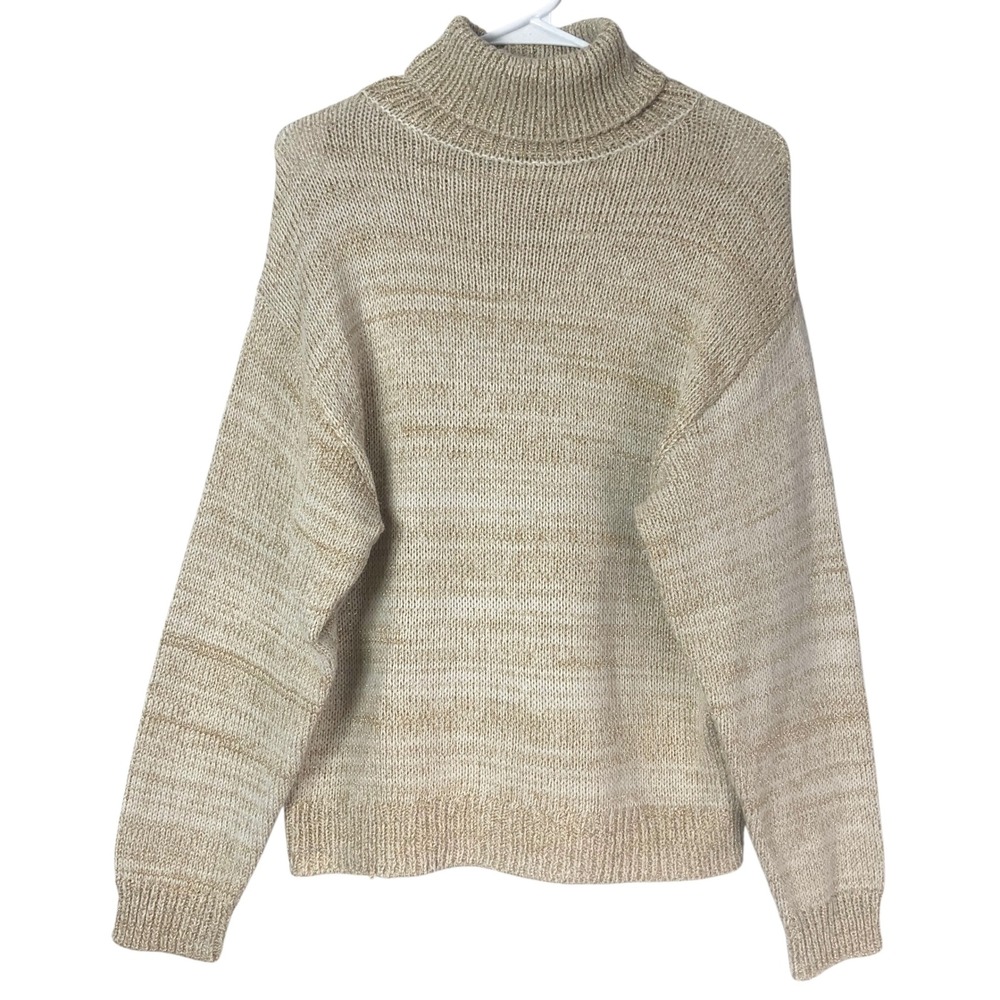 Joe's Jeans Collection Turtleneck Sweater Cream Gold Metallic Lurex Knit M